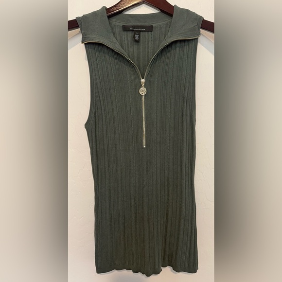 White House Black Market Rosemary Sage Green Zip Rib Halter Sweater Tank Sz L - Picture 2 of 10